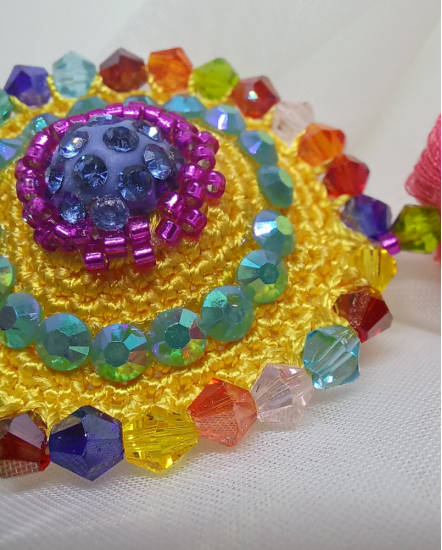 Háčkované dizajnové náušnice "Korenený pomaranč"